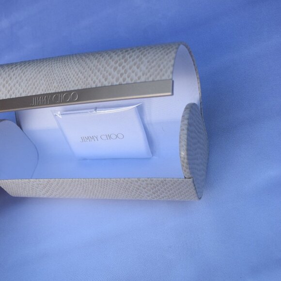 Jimmy Choo Sunglasses Case,Snake-Texture Leather Magnetic,Gold Trim,White Cloth - Picture 5 of 13